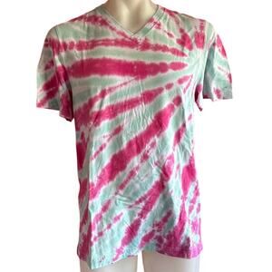Mens Shirt Size Large Pink Green Tie Dye Handcrafted Hippie Festival Wear Beach